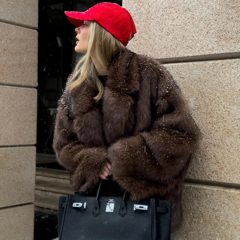 Neo Mint 2024 Winter Ins Hot Fashion Girls Oversized Farbverlauf Pelzmantel Damen Dick Warme Oberbekleidung Flauschige Kunstfuchsjacke