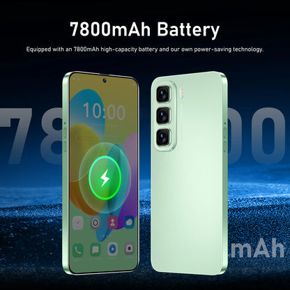 Smartphone with 7800mAh battery capacity on a dark background