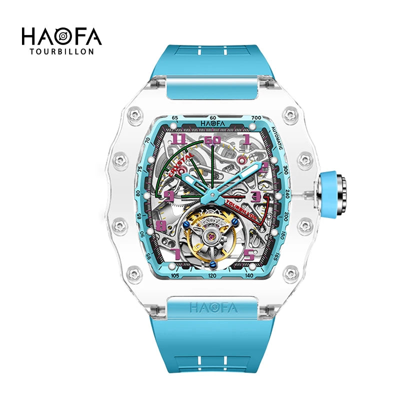 Haofa Tourbillon Crystal Transparent Hollowing Waterproof Luminous Automatic Mechanical Watches