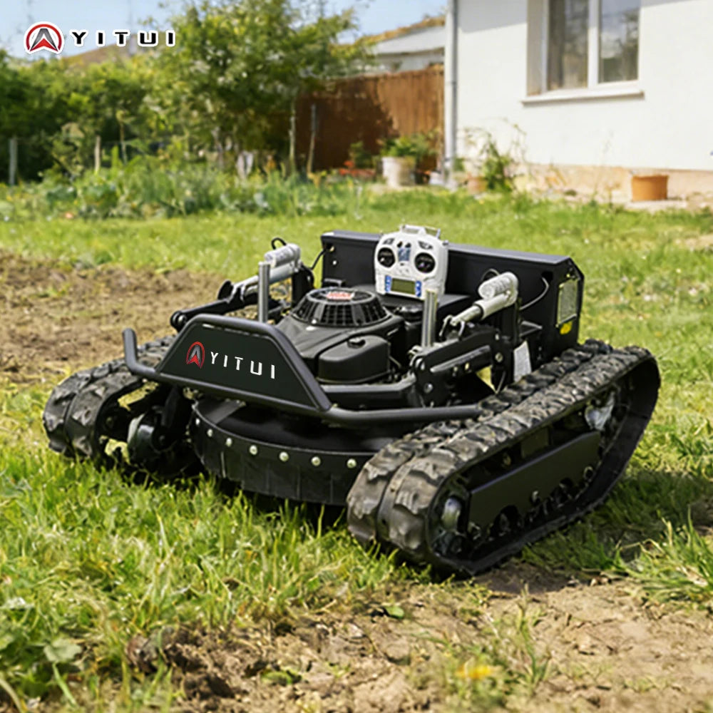 YITUO robot on grass with a garden and house in the background