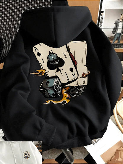 Men's Poker Card Print Hoodie Pullover Hoodie Sweater