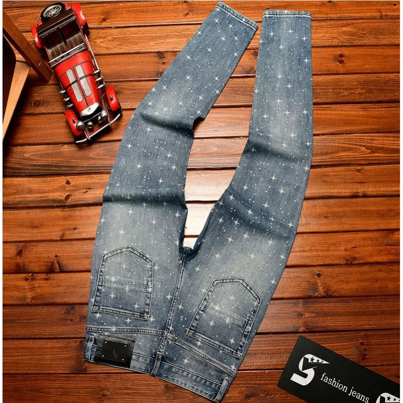 Men's Flash Print Slim Luxury Jeans | Elastic