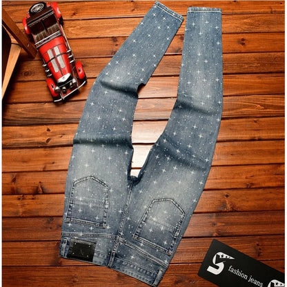 Men's Flash Print Slim Luxury Jeans | Elastic