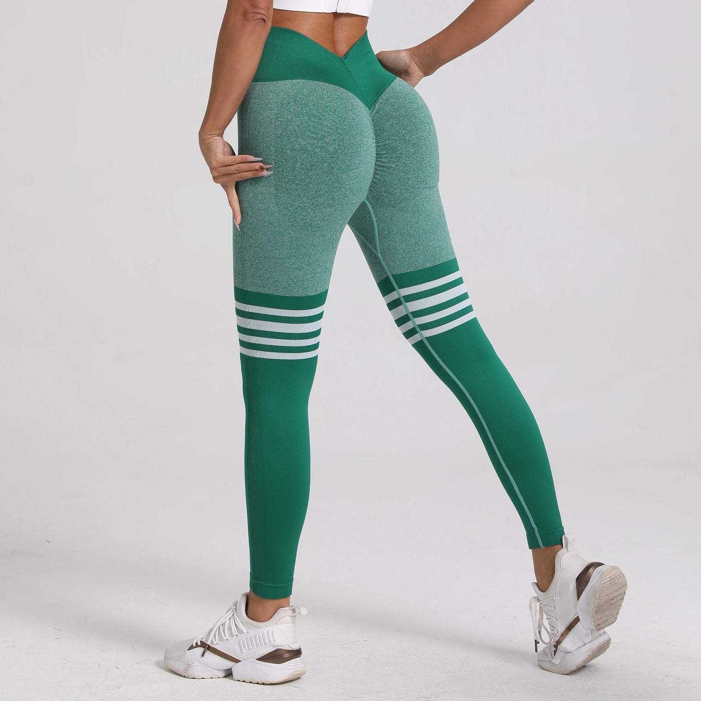 Women V Back Leggings Exercise Gym Fitness Athletic Workout Elastic Leggins High Waist Scrunch Yoga Pants Sports Tights S-XL