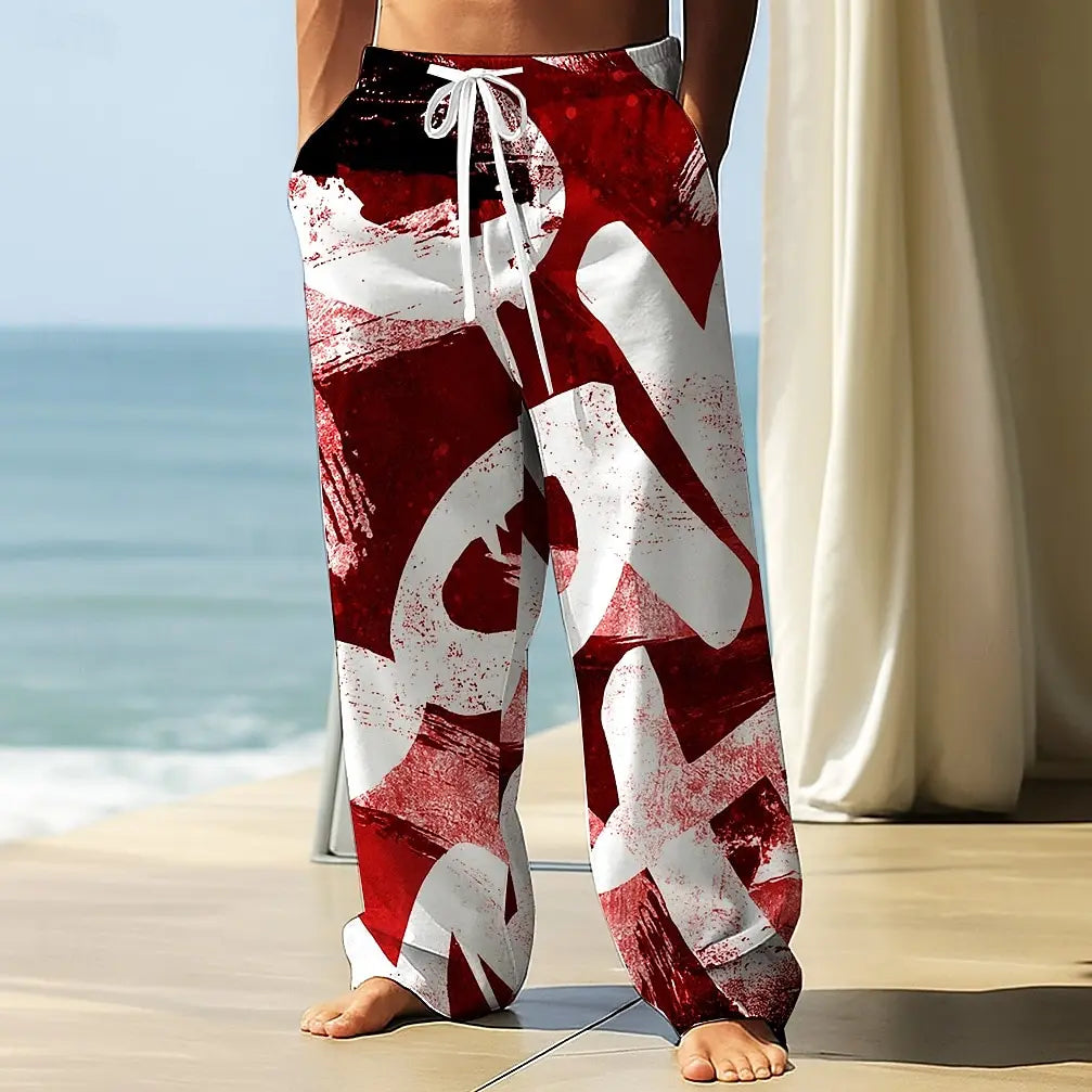2025 Men's Geometric Letter Printing Trousers Baggy Pants Casual Pants Mid Waist Elastic Drawstring Waist Pants Streetwear Fall