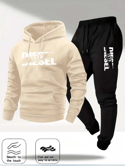 2025 Trendy Autumn and Winter New Hooded Tracksuit Fashionable Casual Sportswear Set, Two-Piece Set
