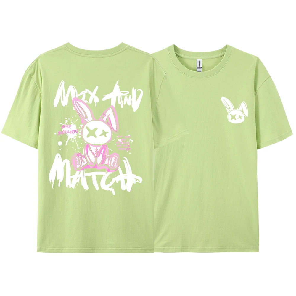 Pink Ragdoll Rabbit Harajuku Print T-Shirt Men Loose Oversize  Clothing Hip Hop Casual Short Sleeve S-XXXL Cotton T-Shirt Couple