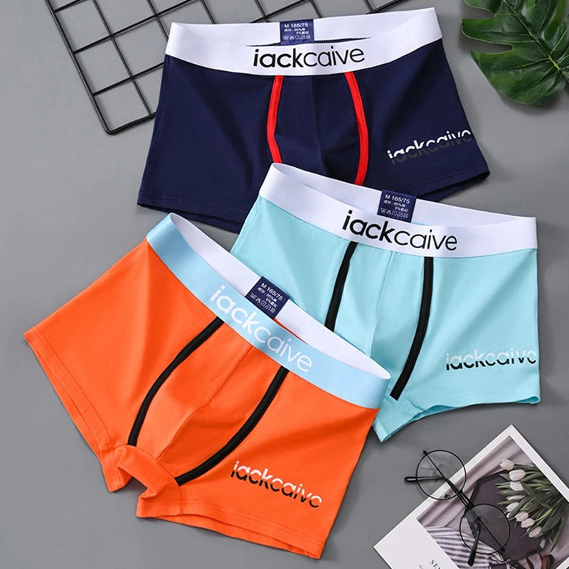 3Pcs Men's Cotton Boxer Briefs Breathable Printed M-3XL