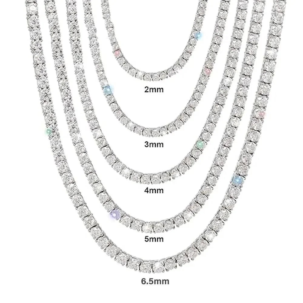 Certified Moissanite Tennis Necklace 2/3/4/5/6.5mm Solid 925 Sterling Silver Diamond Tennis Necklaces