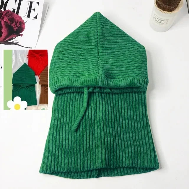 Women Knitted Balaclava Fashion Fake Collar Shawl Hooded Hat Thick Warm Beanines Winter Hat official website tool undefine