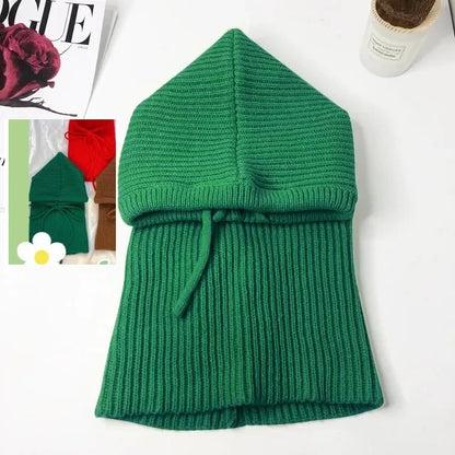Women Knitted Balaclava Fashion Fake Collar Shawl Hooded Hat Thick Warm Beanines Winter Hat official website tool undefine