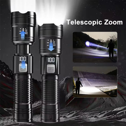 Leistungsstarke LED-Taschenlampen 300000LM Taktische Taschenlampe mit Displaylicht USB-Ladefunktion Camping Angeln Verteidigung Zoom-Laterne