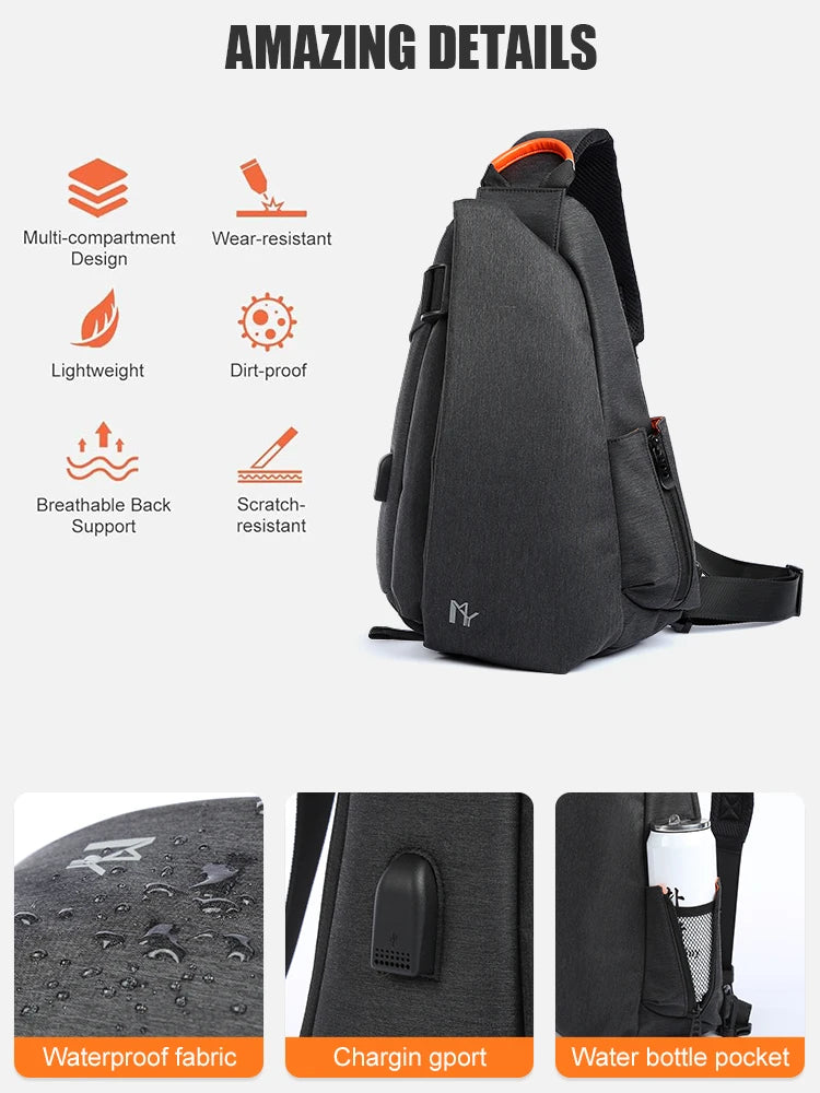 Men's USB Charging Crossbody Bag – Waterproof iPad Chest & Motorcycle Shoulder Bag
