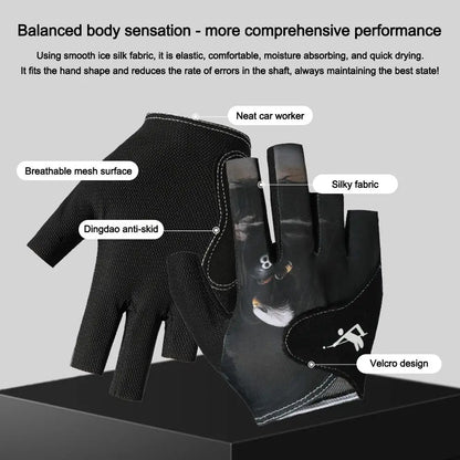 Billiards Glove Left Hand Half Finger Snooker Billiard Glove Non Slip Stickers Elastic Billiard Training Gloves Accessories