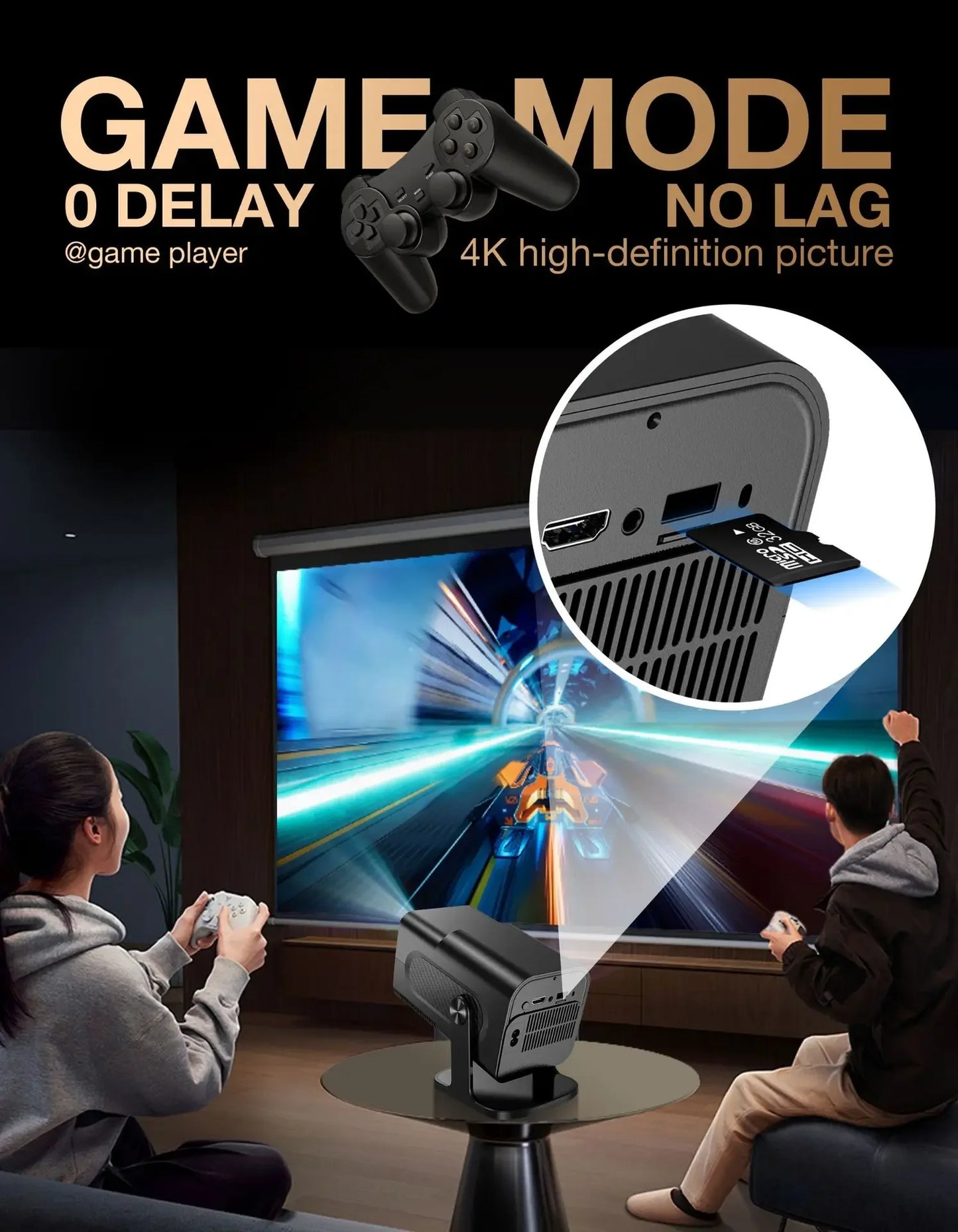 HCS350 Pro Retro Video Game Consoles Quad Core Android12 System Portable Intelligent Projector 720p ARM Cortex-A53 Game Consoles