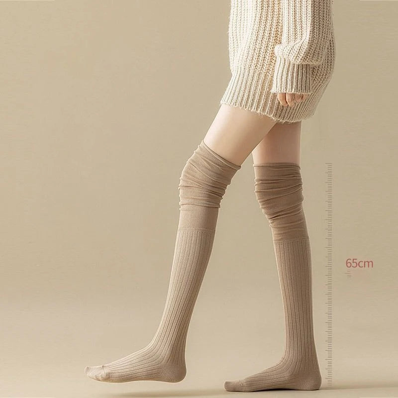 Knee High Socks for Women | Thin Long Stacked Socks Solid Colour Patchwork High Elasticity Stockings (1/3/5 Pairs)