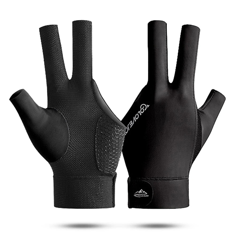 Offene Finger Billardhandschuhe Atmungsaktives Polyester Snooker-Poolhandschuhe Verstellbarer Klettverschluss Glatt Weich Leicht Amateurtraining