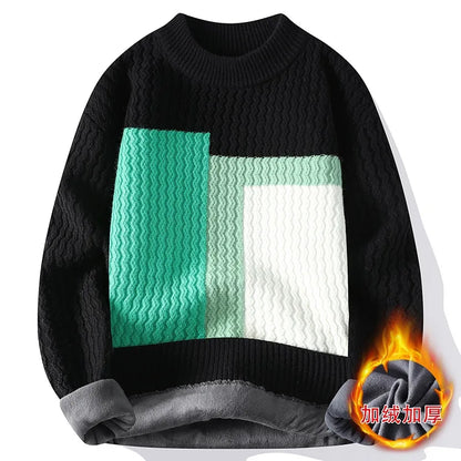 Neue Winter Herren Fleece Warme Strickpullover Mann O-Ausschnitt Gestreifte Freizeitpullover Gute Qualität Männliche Pullover Winterkleidung 4XL