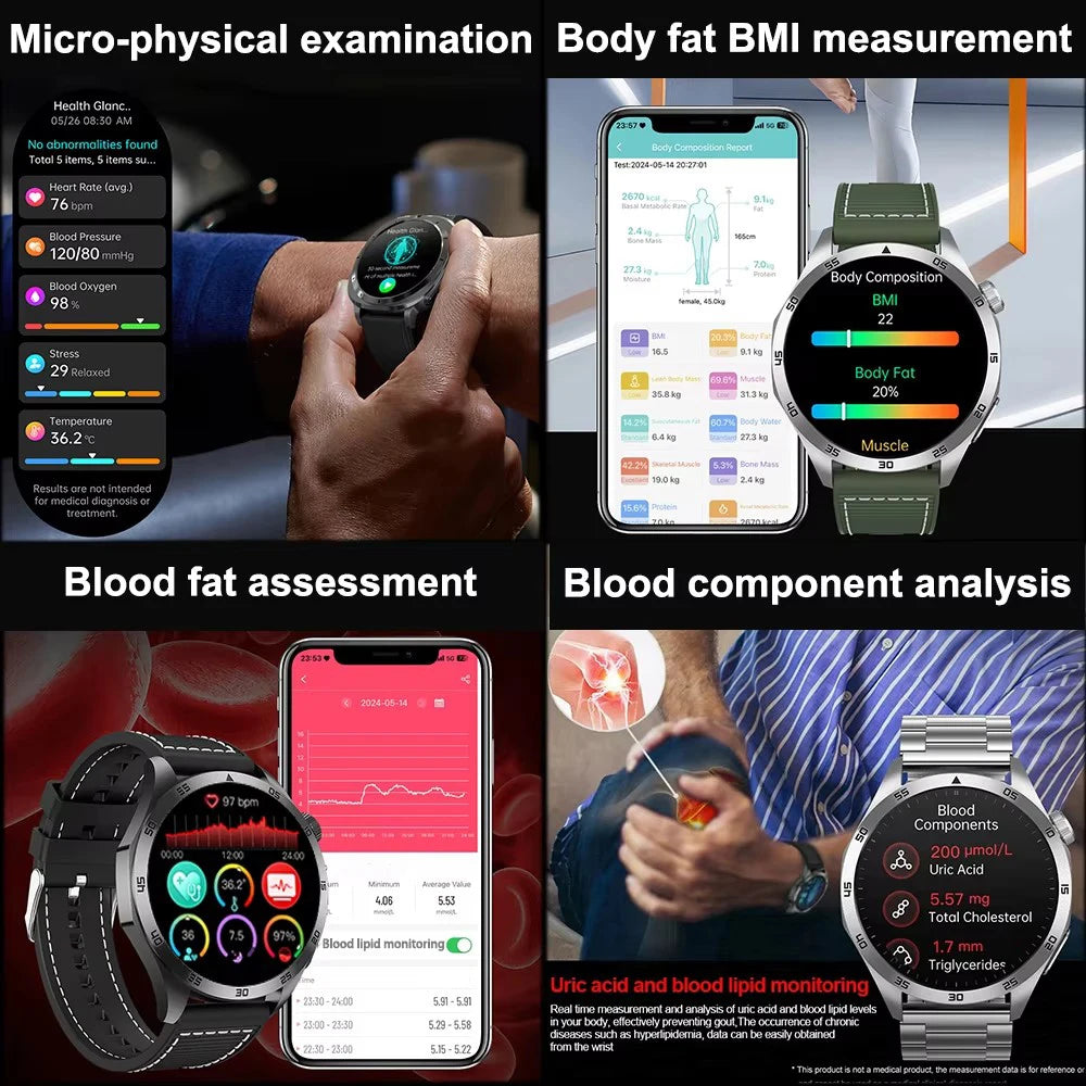 Smartwatch with health monitoring app on smartphone displaying various health metrics.