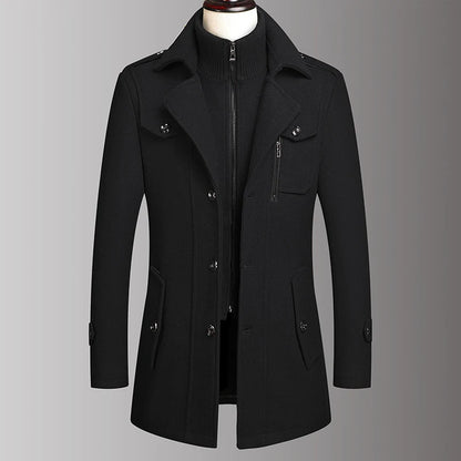 Herren-Doppelkragen-Wollmantel Mode Schicker Herbst-Winter-Business-Stil Hochwertiger Wollmantel für Herren mittleren Alters