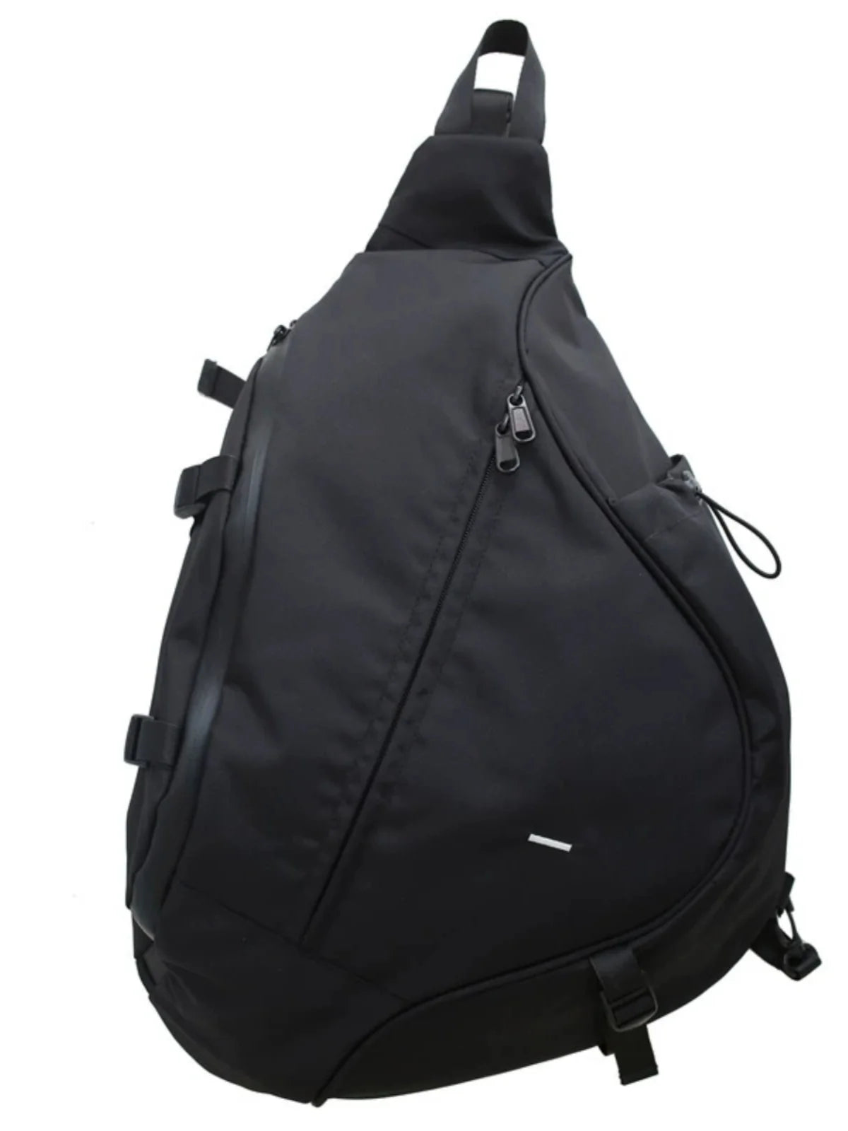 Black sling bag on a white background