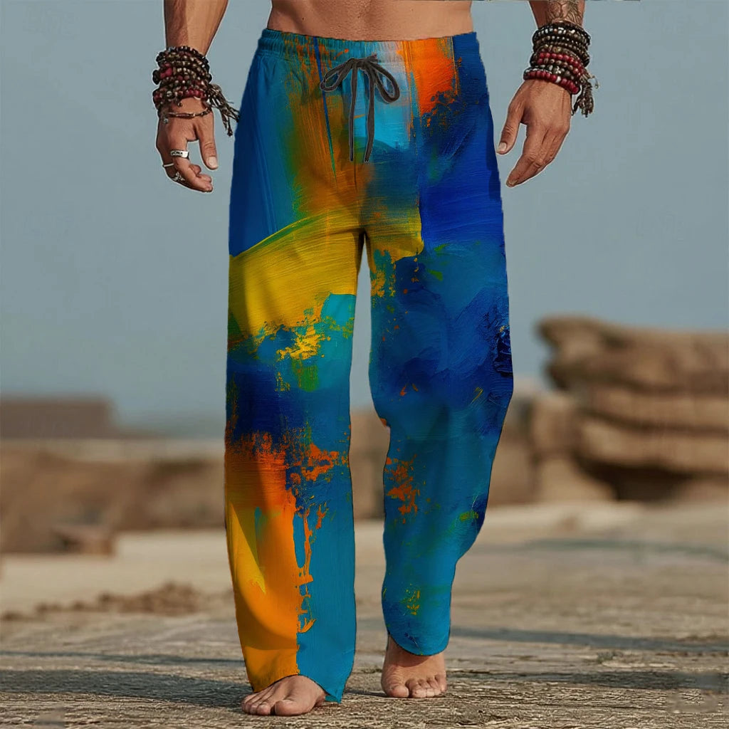 2026 Herren 3D-Druck Artistic Batik-Hose Baggy Pants Freizeithose Mid Waist Urlaub Elastischer Kordelzug Frühling