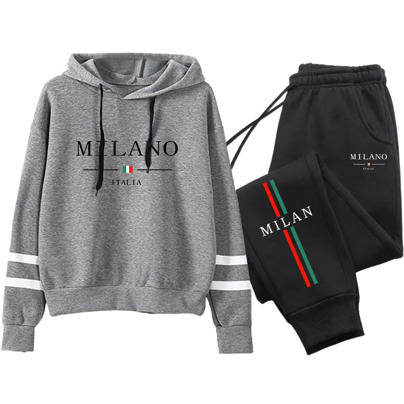Office Home Womens Tracksuit Print Stripe Sweatshirt Set High Quality Sports Jogging Womens Clothing Fashion Casual Hoodie Suit