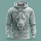 2025 Fall Winter Men's Vintage Animal Lion 3D Prints Hooded Hoodies Sweatshirt Long Sleeve Crew Neck Streetwear Drawstring Tops