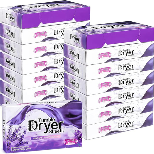 Multiple boxes of Tumble Dryer Sheets with purple and white design.