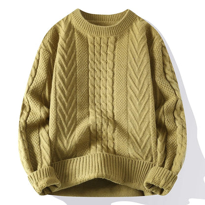 Men's Clothing Autumn Winter Flocking Solid Color Pullover Lantern Long Sleeve O-Neck Sweater Knitted England Style Stylish Tops