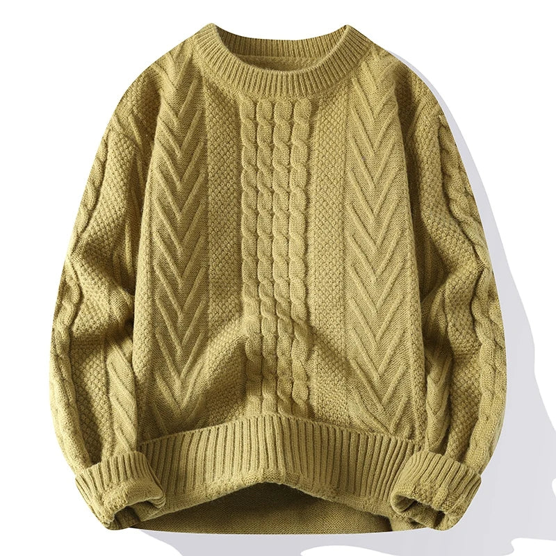 Men's Clothing Autumn Winter Flocking Solid Color Pullover Lantern Long Sleeve O-Neck Sweater Knitted England Style Stylish Tops