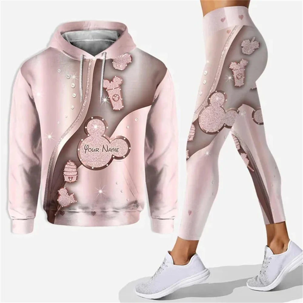 Customized Name Mickey Hoodie Women Hoodie Set Mickey Yoga Pants Sweatpants Women Disney Yoga Hoodie Leggings Fashion Sportswear