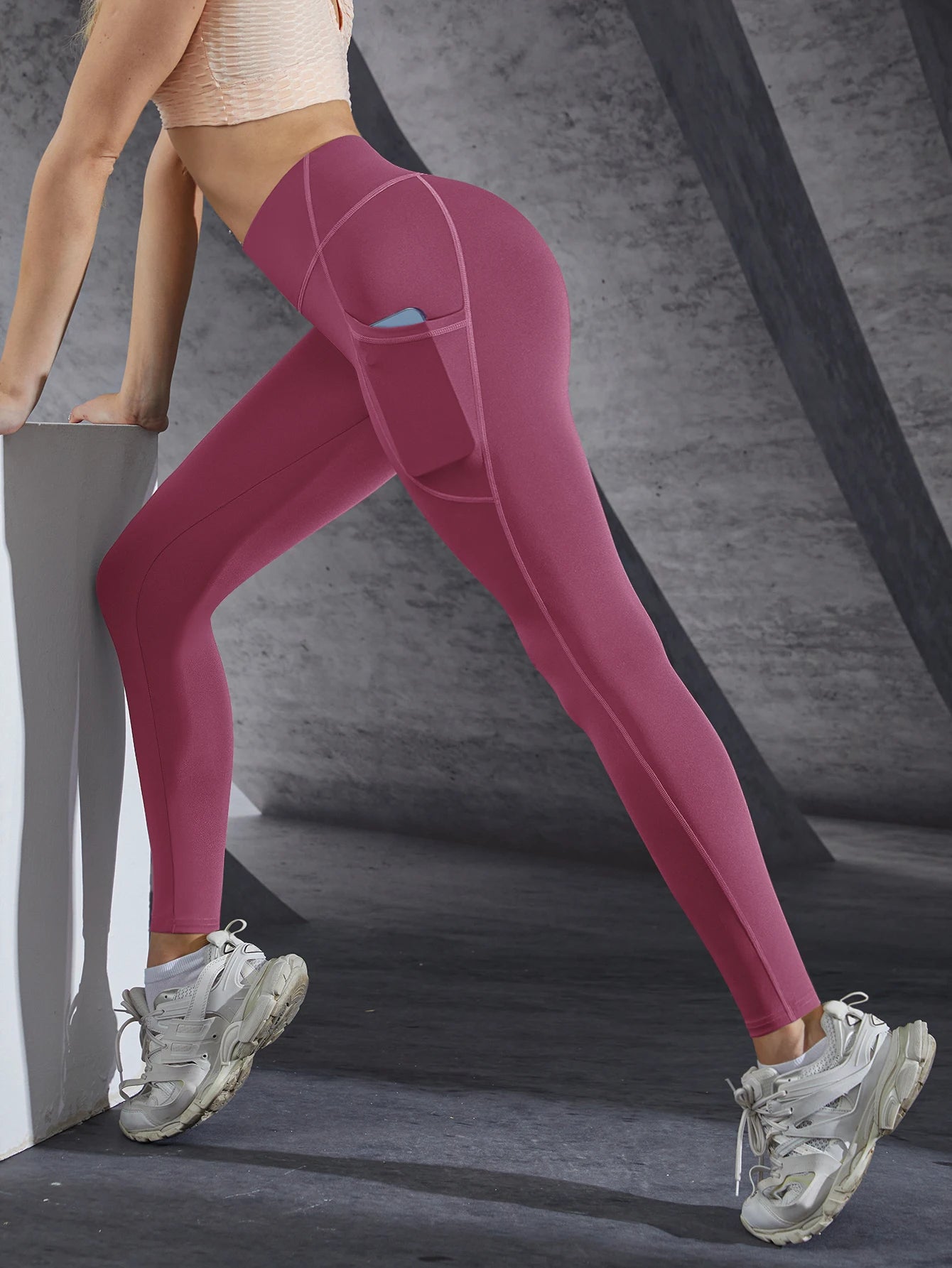 Neue High-Waist-Damen-Leggings Stretch-Yoga-Hosen Strumpfhosen mit Taschen Push-Up-Fitness-Lauf-Sportbekleidung Unifarbene Hosen