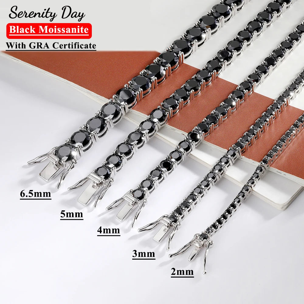 Serenity 2mm 3mm 5mm Black Moissanite Tennis Bracelet For Women Man Gift S925 Sterling Silver Sparkling Lab Diamond Hand Chain