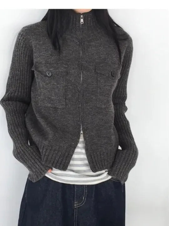 Korean Sle Lazy Thiened Knitted Sweater Coat Women's Autumn Winter Anti-Aging High Collar ort Length Vintage Top