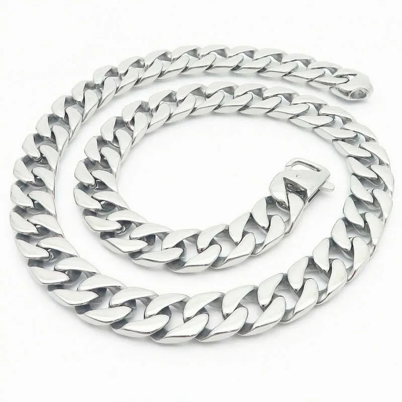 15mm Simple Stainless Steel Necklace Cuban Chain Women's Collar Necklace Fashion Jewelry