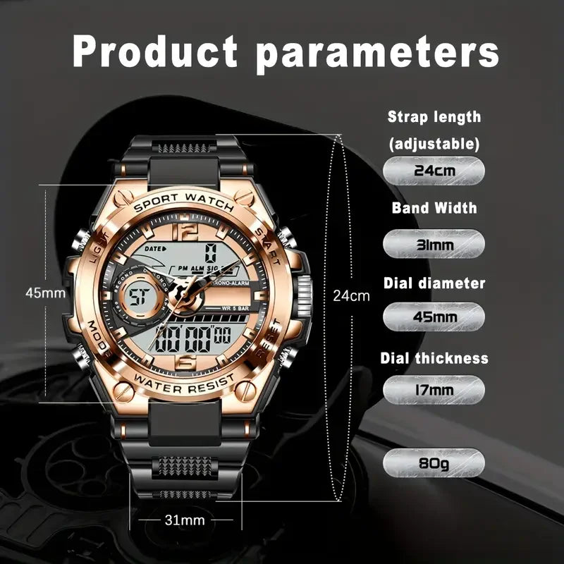 Digitale Herren-Stahl-Militär-Armbanduhr LED Quarz-Uhr Sportuhr Herren Große Uhren Herren Relogios Masculino
