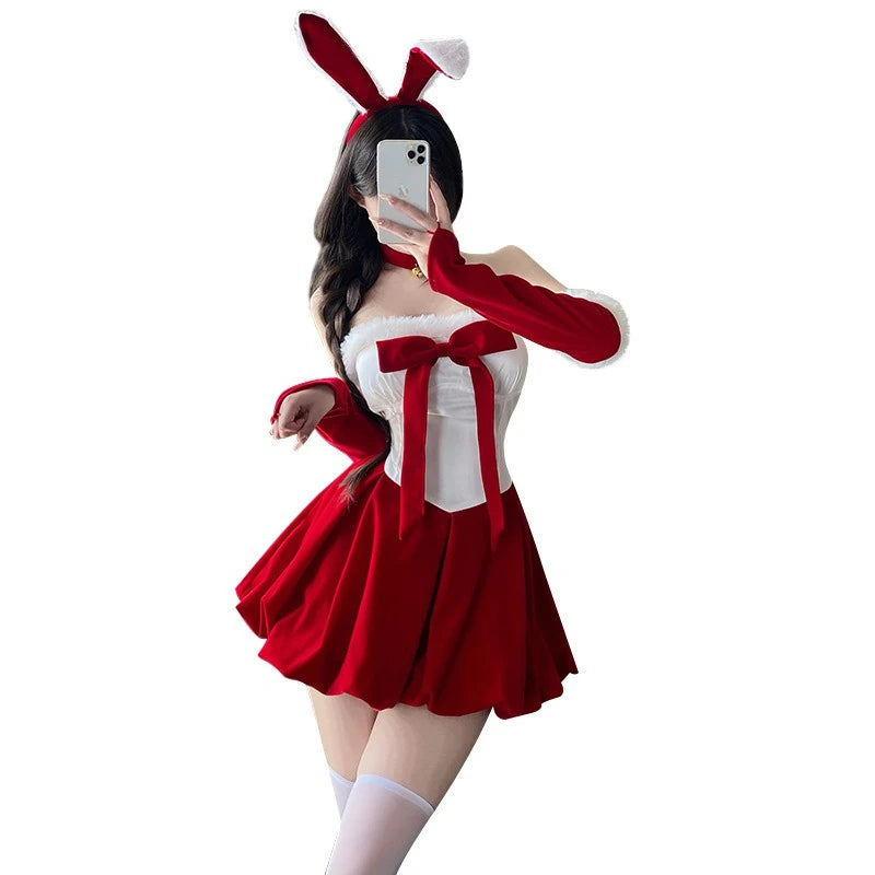 Weihnachten sexy Häschen Uniform Verführung Bandeau-Kleid