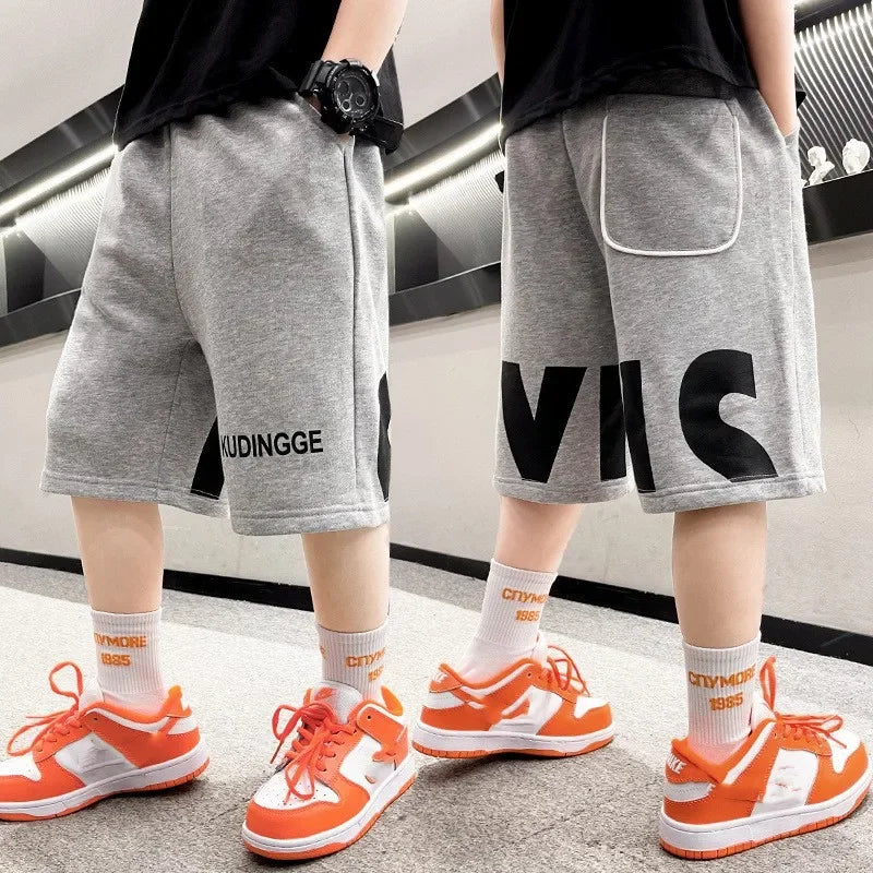 Kinder Jungen Freizeithosen Kurze Hosen Schulhosen Elastischer Bund Buchstabenprint Kleidung Schwarz Grau Laufshorts 4 5 7 8 10 12 13 14 Jahre alt