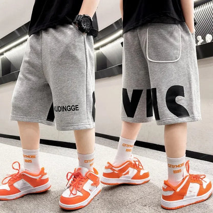 Kinder Jungen Freizeithosen Kurze Hosen Schulhosen Elastischer Bund Buchstabenprint Kleidung Schwarz Grau Laufshorts 4 5 7 8 10 12 13 14 Jahre alt