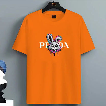 2025 Sommer Herren-T-Shirt Hohe Qualität 100 Baumwolle Hasenmotiv Lockerer Rundhals Herren Kurzarm Freizeit Für Herren T-Shirt Top