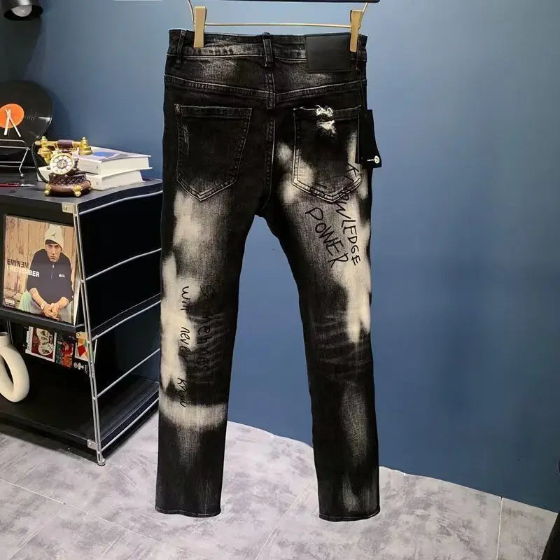 High-End American Graffiti Jeans Versatile Slim Fit High Quality Pants