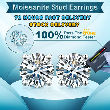 TUHE Unisex Classic Round Moissanite Earrings 925 Silver  For Women  D Color VVS1 Moissanite Round Earrings Fine Jewelry