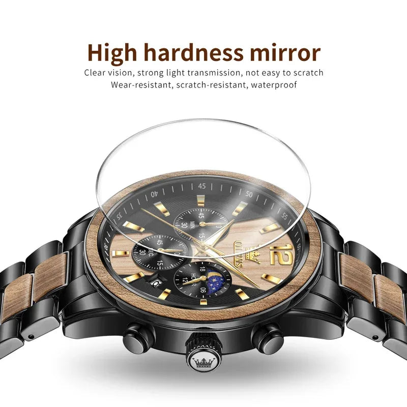 OLEVS Herren-Holzchronograph — Retro-Luxus & Nachtlicht