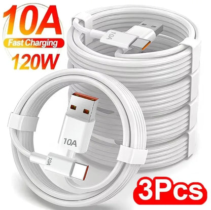 1-3PCS Quick Charging Cable 120W 10A USB A To Type C Fast Charger High-speed Data Transfer Wire Cords for Samsung Xiaomi Huawei