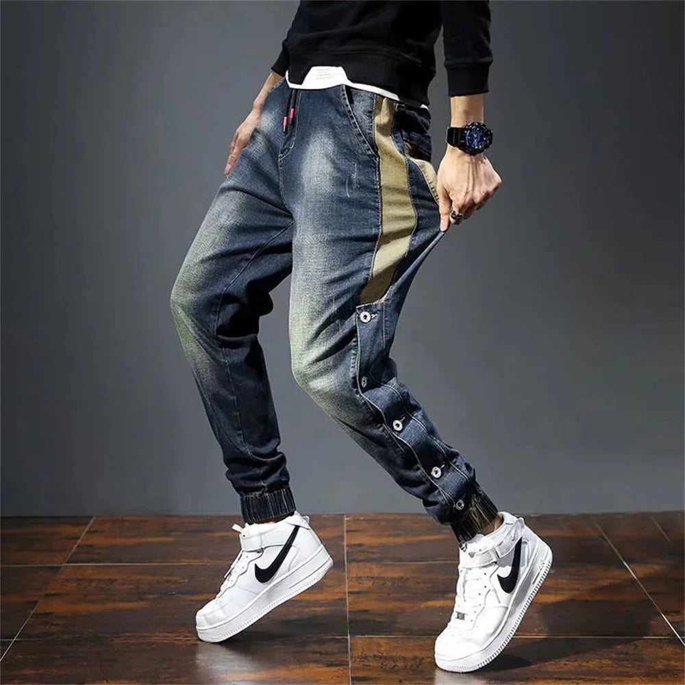 Herren Jeans Haremshose Fashion Taschen Designer Loose Fit Baggy Motorrad Jeans Herren Stretch Retro Streetwear Relaxed Tapered Jeans
