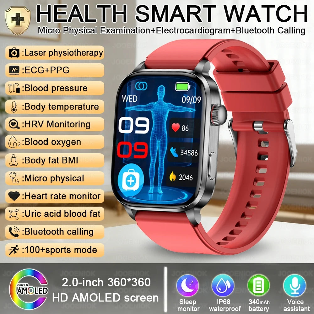 Laser Therapy Smart ECG Monitoring Uric Acid Blood Pressure Health Monitoring Bluetooth Call Smartwatch