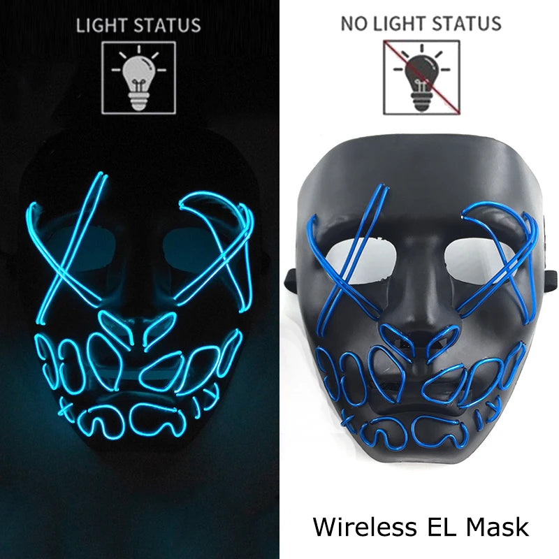 Drahtlose Neon-LED-Reinigungsmaske, im Dunkeln leuchtende Cosplay-Horrormaske, Halloween-Maskerade-Partymasken, leuchtende, lustige Verkleidung