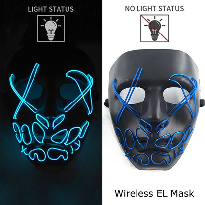 Drahtlose Neon-LED-Reinigungsmaske, im Dunkeln leuchtende Cosplay-Horrormaske, Halloween-Maskerade-Partymasken, leuchtende, lustige Verkleidung