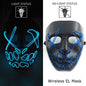 Drahtlose Neon-LED-Reinigungsmaske, im Dunkeln leuchtende Cosplay-Horrormaske, Halloween-Maskerade-Partymasken, leuchtende, lustige Verkleidung